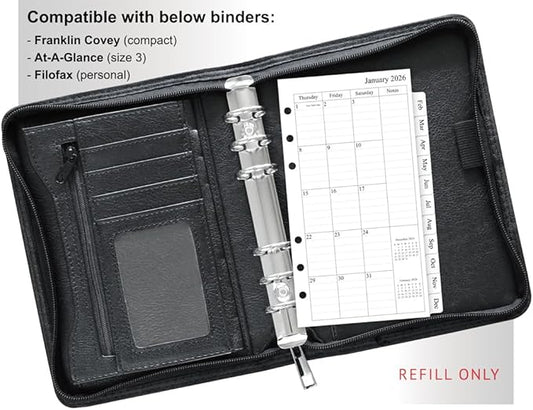 newestor 2025-2026 Planner Refill, Monthly, 3-3/4" x 6-3/4", Sep 2025 to Dec 2026, Personal/Portable Size