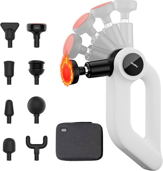 Deep Tissue Massage Gun with Heat, 12mm Amplitude Percussion Massager for Athletes & Muscle Relief, Professional Handheld Masssger Gun for Neck, Back, Shoulder, Leg, Gift for Men, White