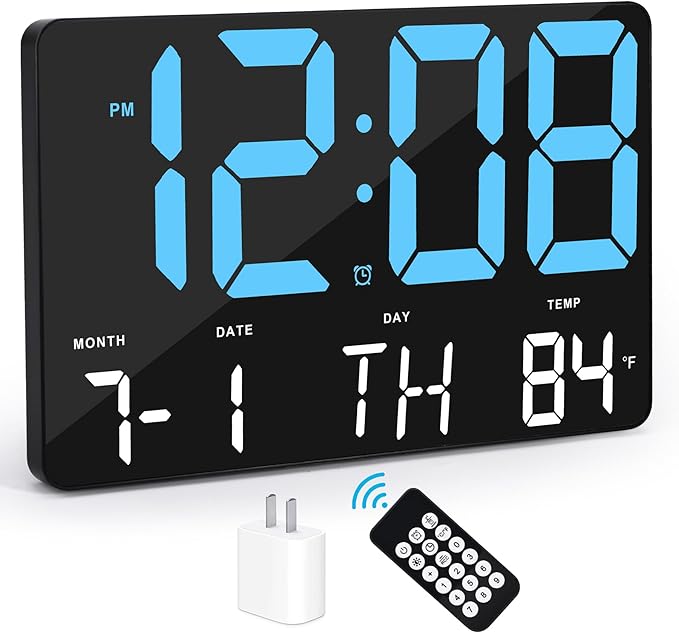 SZELAM Digital Clock Large Display,11.5"Digital Wall Alarm Clock with Remote Control,LED Oversized Electric Clock with Calendar,12/24H,Adjustable Brightness Large Clock for Home Office Kitchen Bedroom