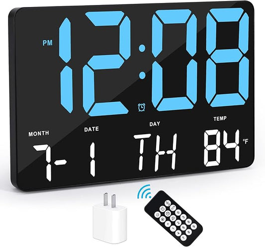 SZELAM Digital Clock Large Display,11.5"Digital Wall Alarm Clock with Remote Control,LED Oversized Electric Clock with Calendar,12/24H,Adjustable Brightness Large Clock for Home Office Kitchen Bedroom