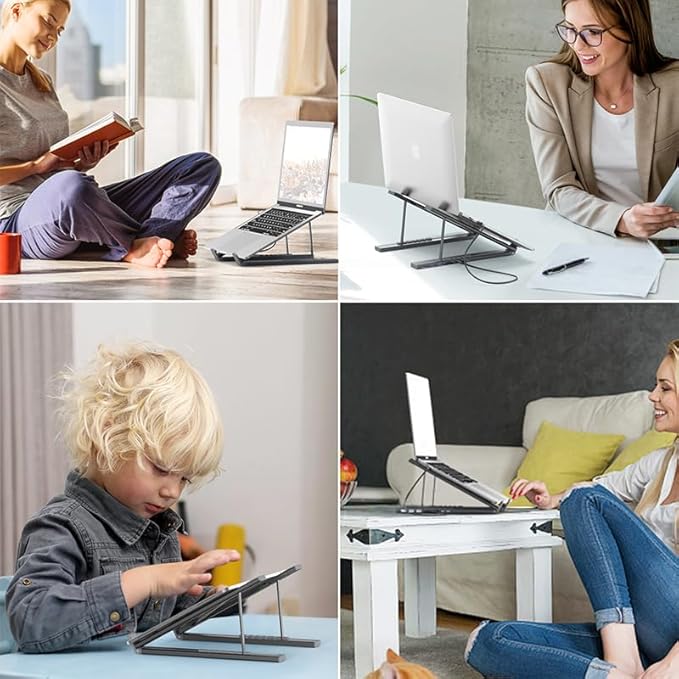 2025 8-in-1 USB-C Laptop Stand, Laptop Docking Station Stand,Adjustable Ergonomic Aluminum, with 4k Hdmi, 2 USB 3.0, Pd 100w, Heat Dissipation, Foldable for Home Office, Café, Travel (8 in 1)