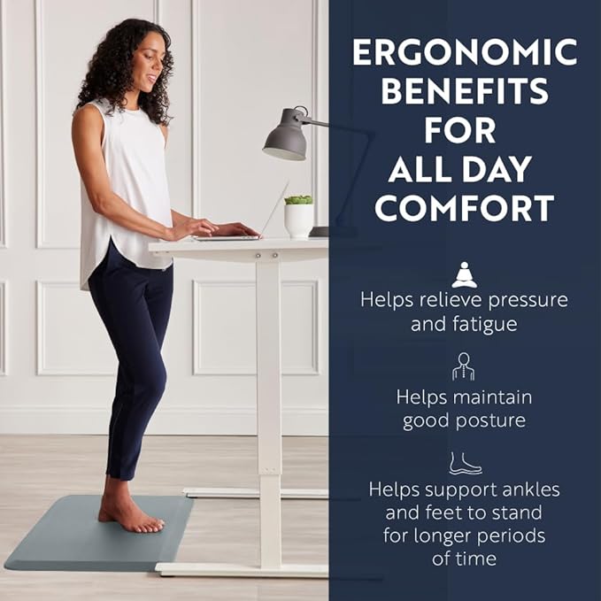 KANGAROO Thick Ergonomic Anti Fatigue Mats for Kitchen Floor, 70x24 Runner, Cushioned Standing Office Desk Mat, Waterproof Scratch Resistant Topside, Supportive All Day Comfort Padded Foam Rugs, Gray