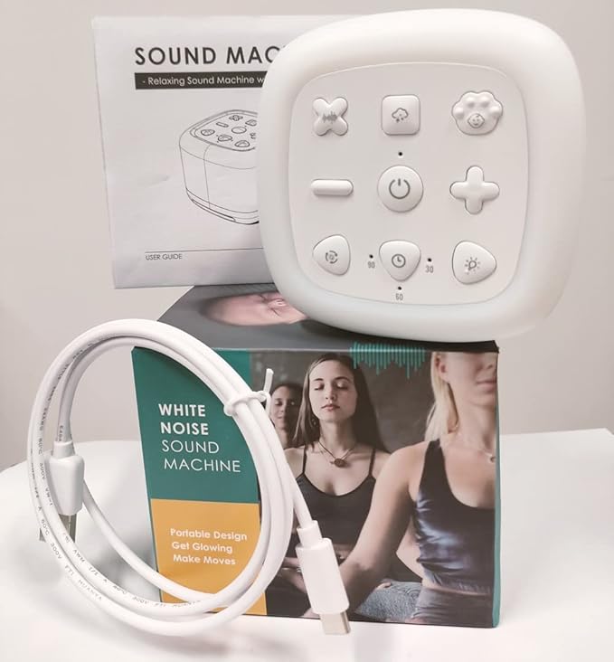 White Noise Sound Machine with Bluetooth Speaker, Night Light 40 Soothing Sounds 9 Color Lights Rechargeable Portable for Baby Kids Adults