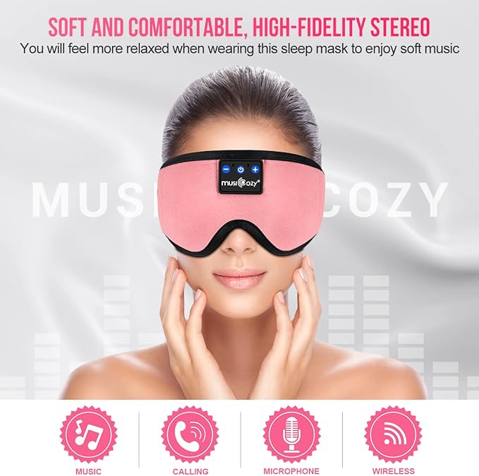 MUSICOZY Bluetooth 5.4 Sleep Headphones, Wireless Eye Mask Headband for Side Sleepers, Sleeping Mask with HD Stereo Sound, Cool Tech Gadgets for Women, Men, Air Travel, Unique Gifts