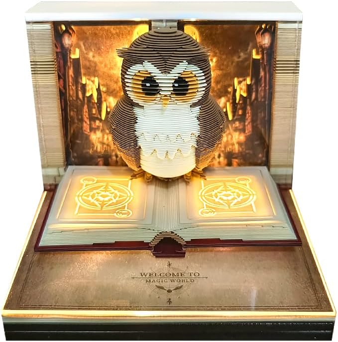 3D Timepiece Calendar 2026 Paper Art Memo Pad ā Tear-Away Desk Calendar for Record, Planner & Habit Tracker, Bookmark, Gift & Decorative Office Decor (Owl)