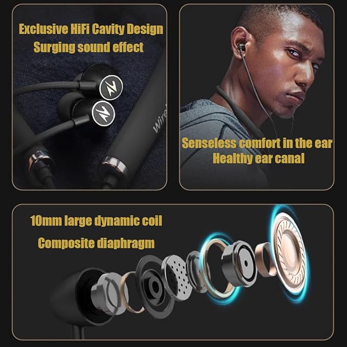 Neckband Headphones in-Ear Wireless Earbuds 18 H Playtime Stereo Deep Bass Wireless Magnetic Waterproof Around in Ear Headset Immersive Bass for Home, Traveling, Outdoor, Business Trips
