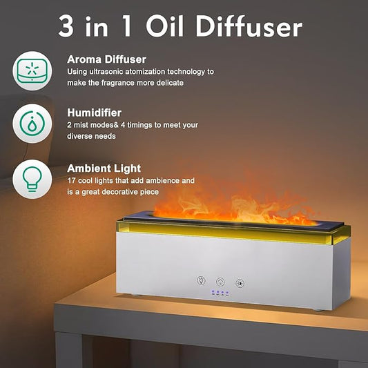 NEWYID Essential Oil Diffuser, Ultrasonic Full Touch Screen Flame Diffuser Humidifier with 17 LED Lights& 4 Timer Waterless Auto-Off, Aroma Diffuser for Large Room Home-White