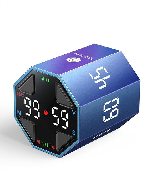 Pomodoro Timer Cube, Custom Pomodoro, Pause & Resume, Silent, Vibrate & Adjustable Sound Alert, for ADHD, Task, Work, Study, 3/5/10/15/30/45/60min & Custom Countdown, Blue