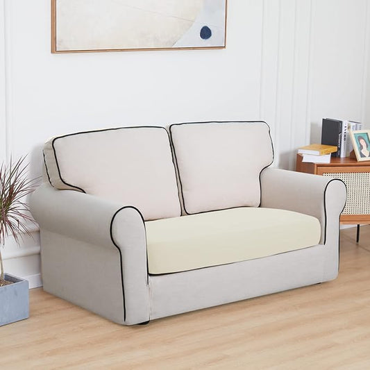 Easy-Going 100% Waterproof Loveseat Sofa Seat Cushion Slipcovers Couch Cushion Cover Stretch Furniture Protector for Kids, Pets (Loveseat Cushion, Ivory)