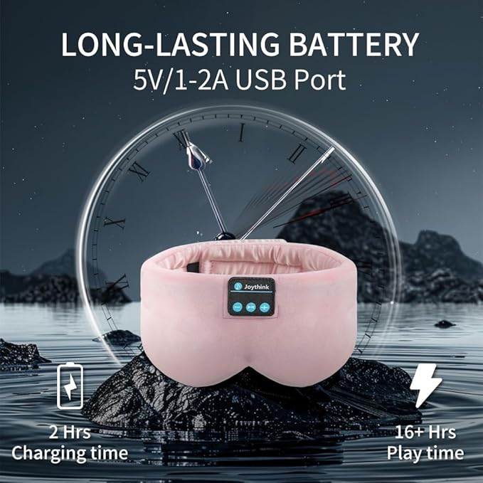 Joythink Sleep Headphones Bluetooth Sleep Mask Silk Kids Children Headband Earphones Bluetooth Eye Mask for Sleeping On Side Blackout Soft Sleep Earphones Music Eye Cover