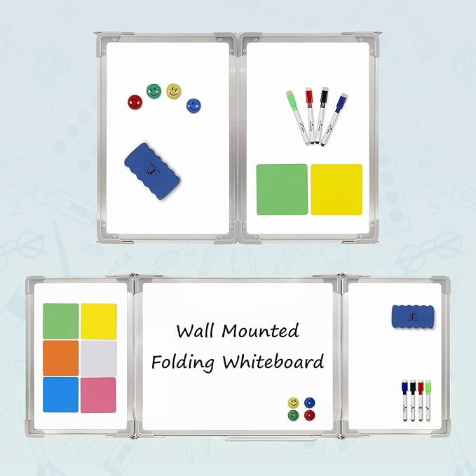 Whiteboard Set - Dry Erase Board 47 x 18 in with 1 Dry Wipe Eraser, 4 Markers, 4 Magnets and 6 Magnetic Notes - Large Vision Wall White Board for Home Office College
