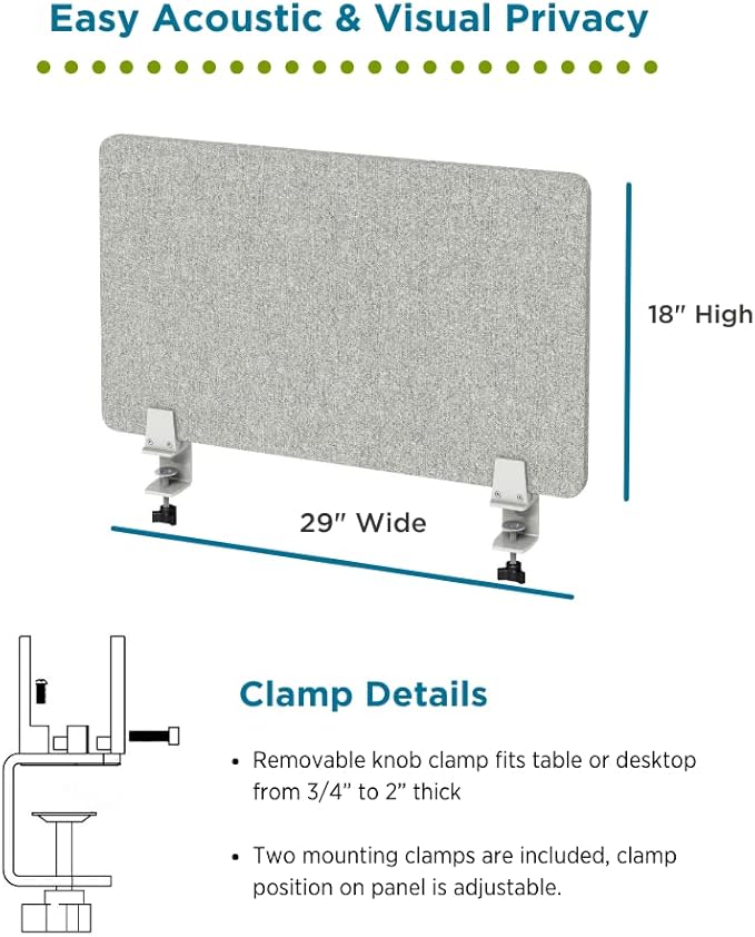 Desk Divider; Sound Absorbing Panel and Sound Proof Dividers - Privacy Shields for Student Desks and Desk Privacy Panels. Cubicle Wall, Desk Divider for Students and Office (Light Grey, 29" W x 18”H)