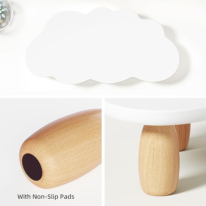 Monitor Stand Riser,Cloud-Shaped Sturdy Wood Computer Monitor Riser, Laptop Monitor Stand, Multi-Purpose Desktop Organizer Riser for Computer, Laptop, Printer, TV,White