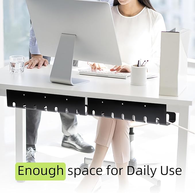 Metal Cable Management Under Desk 2 Pack for Office and Home, Cable Hider, Cord Organizer,Screw Installation Cord Organizer for Desk, with Various Accessories (Black 2 Pack)