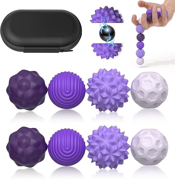 Magnetic Sensory Fidget Balls (8PCS), Weighted Magnet Balls Fidget Toys for Teens Adult ADHD Autism Anxiety, Quiet Stress Relief Office Desk Gadgets, Hand Therapy Sensory Toy Items Gift (Purple)