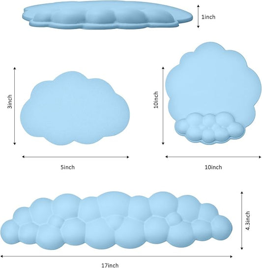 Cloud Keyboard and Mouse Wrist Rest Pad for Computer Arm Pain Relief- Ergonomic Wrist Support Mousepad with Non-Slip PU Base for Office, Gaming, and Home Use Anti-Fatigue(Blue)