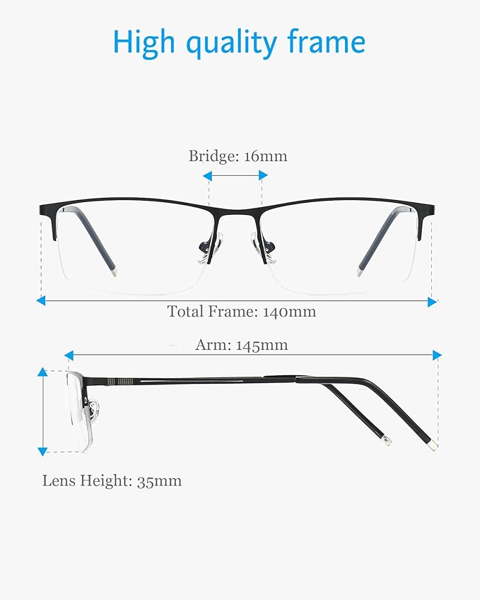 ANRRI Blue Light Glasses Mens Rectangle Semi Rimless Glasses Computer Gaming glasses for men Lightweight Titanium Eyewear