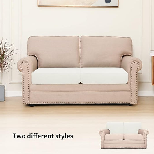 Easy-Going Stretch Individual Loveseat Couch Cushion Cover Sofa Cushion Furniture Protector Sofa slipcover Soft Flexibility with Elastic Bottom (2-Piece Loveseat Cushion Cover, Cream)