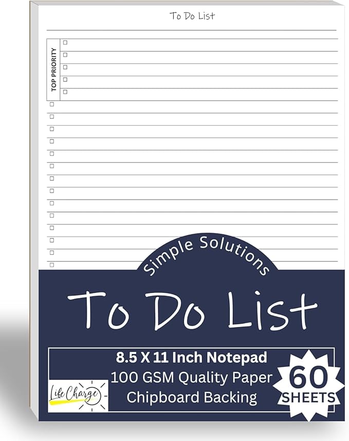 TO DO List Planner Notepad, 60 Page Planning Pad. Undated ToDo Checklist w/Priority & Note Sections. Organize & Track Projects, Clients or Daily Tasks. 8.5 X 11, A4 Tear Sheets.