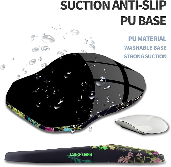 Ergonomic Raised Mouse Pad Wrist Support with Bilateral Slope Memory Foam Mousepad for Wrist Rest and Carpal Tunnel Pain Relief 11.8x7.9〃Midnight Flowers