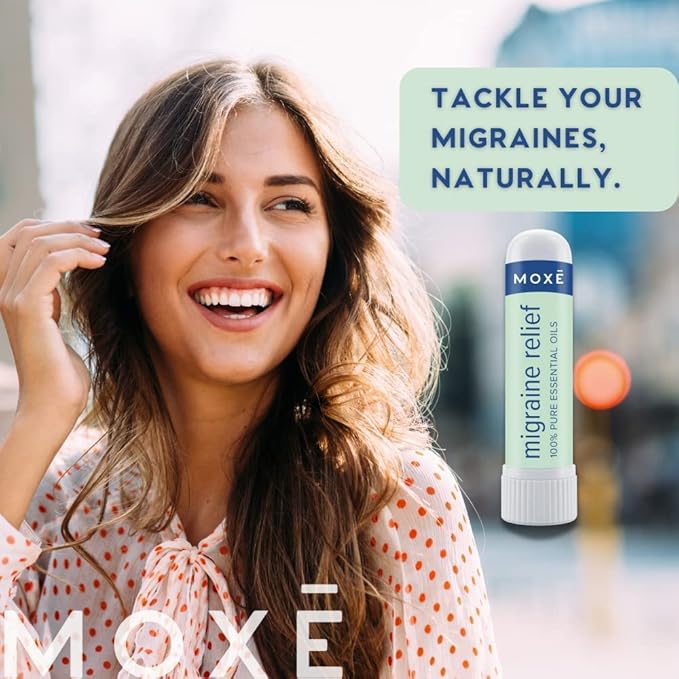 MOXE Migraine Relief Nasal Inhaler, Essential Oils for Headaches & Tension Relief, Portable Aromatherapy, Easy-to-Use, Pure & Undiluted, Peppermint, Spearmint, Eucalyptus, Tea Tree, USA Made, 1 Pack