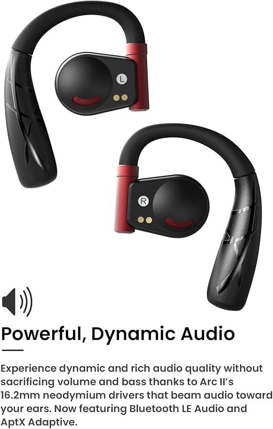 Cleer ARC II Sport Open Ear Headphones, True Wireless Ear Buds with Dual Mic, Sweat Resistant, Multi-Point Connect, 35 Hrs Playtime, Secure Fit, Bluetooth 5.3 Earbuds with Ear Hooks, Preset EQ, Black