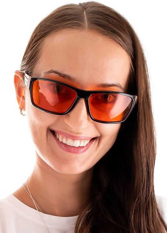99.9% Blue Light Blocking Amber Glasses for Sleep - Medium Adult Size Nighttime Eye Wear - Special Orange Tinted Glasses Help You Sleep & Relax Your Eyes