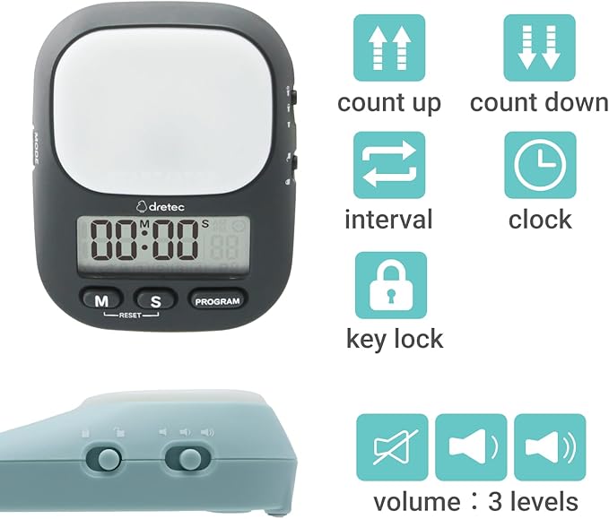 dretec pomodoro Timer, Productivity for Studying, Large Button, Interval,Darkgray