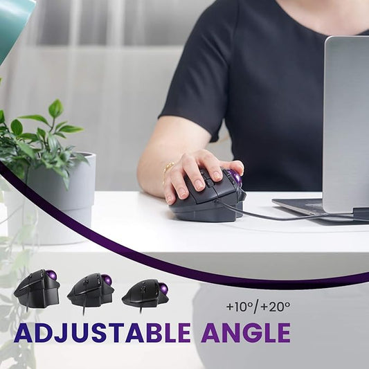 Perixx PERIMICE-520 Wired USB Ergonomic Programmable Trackball Mouse, Adjustable Angle, 8 Button Design, Black (PM-520-11447)