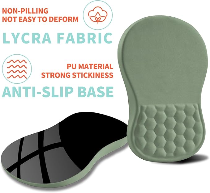 Ergonomic Mouse Pad Wrist Support with Memory Foam Massage Bulge, Carpal Tunnel Pain Relief Mousepad Wrist Rest for Mouse(12x8 inch, Light Green)