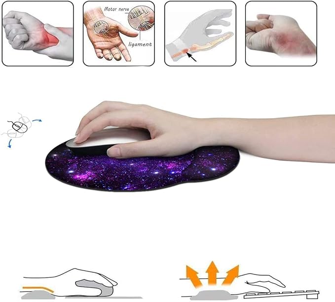 RICHEN Memory Foam Mouse Pad with Wrist Support,Ergonomic Mouse Pad with Wrist Rest,Non-Slip Rubber Base for Computer Laptop & Mac,Lightweight Rest for Home,Office & Travel (Purple Starry)