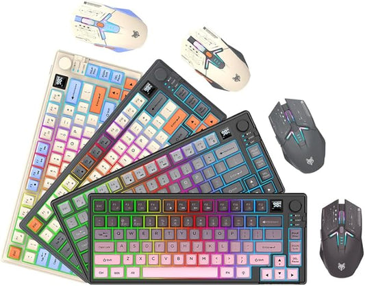 75% Wireless Gaming Keyboard and Mouse Combination, with Rechargeable Battery, Glowing Mechanical Feel Keyboard, Ergonomic RGB Optical Mouse, for Gaming/Business (Polar Day)