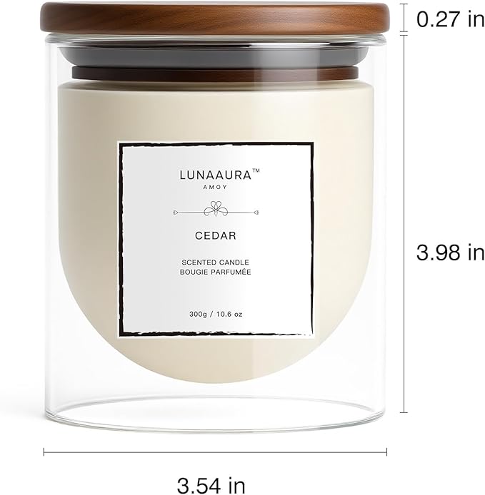 Scented Candle by LUNAAURA | Cedar Aromatherapy Candle for Meditation & Yoga | Long-Lasting 65 Hour Burn Time | Natural Soy Blend Wax & 100% Cotton Wick (10.6 oz)