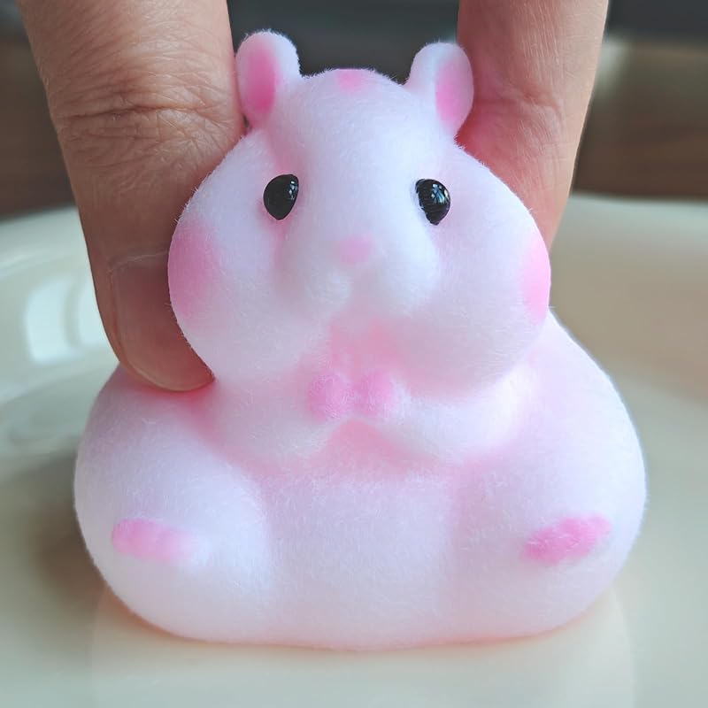 Handmade Flocked Hamster Taba Squishy Toy - Cute Realistic Silicone Animal Fidget Sensory Toy, Ultra-Soft Stress Relief Squeeze Toy for Relaxation Gift (Pink)