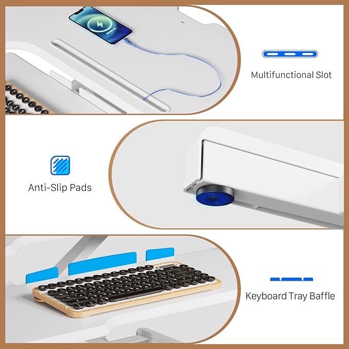 Standing Desk Converter 32 inch, Height Adjustable Sit Stand Desk Riser, Quick Sit to Stand Tabletop Dual Monitor Riser Workstation for Home Office with Keyboard Tray, White