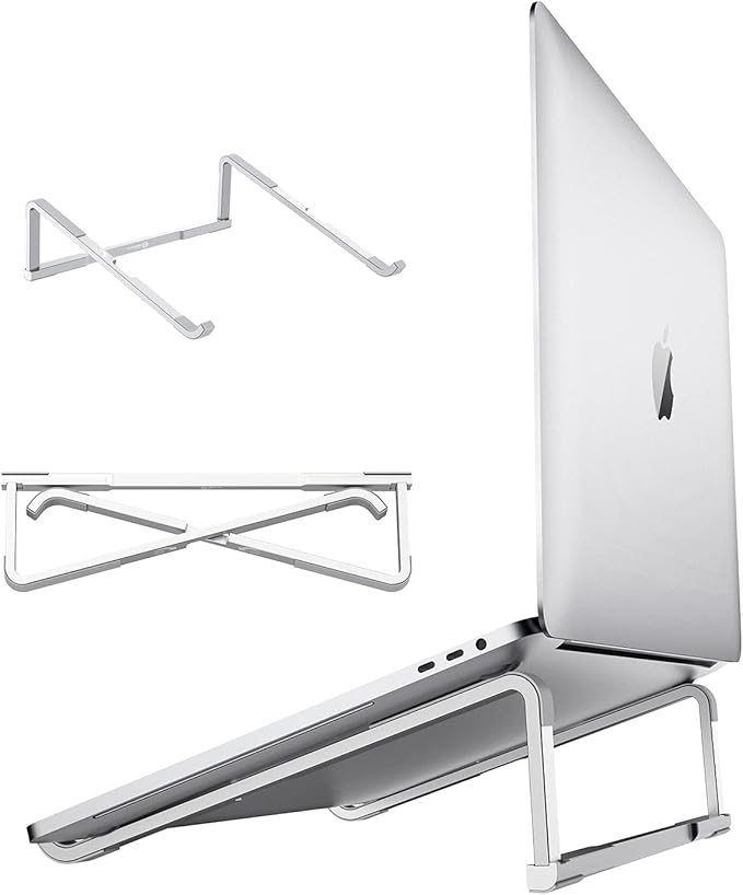 WixGear Laptop Stand for Desk - Foldable, Lightweight Aluminum Laptop Riser Holder, Portable Stand for 10-15.6” Laptops, Prevents Overheating with Non-Slip Rubbers, Travel-Friendly, Ergonomic Design
