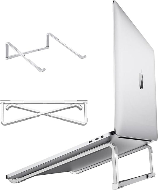 WixGear Laptop Stand for Desk - Foldable, Lightweight Aluminum Laptop Riser Holder, Portable Stand for 10-15.6” Laptops, Prevents Overheating with Non-Slip Rubbers, Travel-Friendly, Ergonomic Design