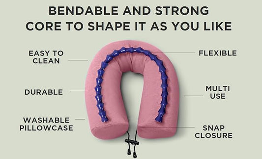 Dot&Dot Twist Memory Foam Travel Pillow for Airplanes - Travel Neck Pillow for Sleeping - Airplane Pillow for Neck Support, Chin, Lumbar and Leg - Adjustable, Bendable Neck Roll Pillow