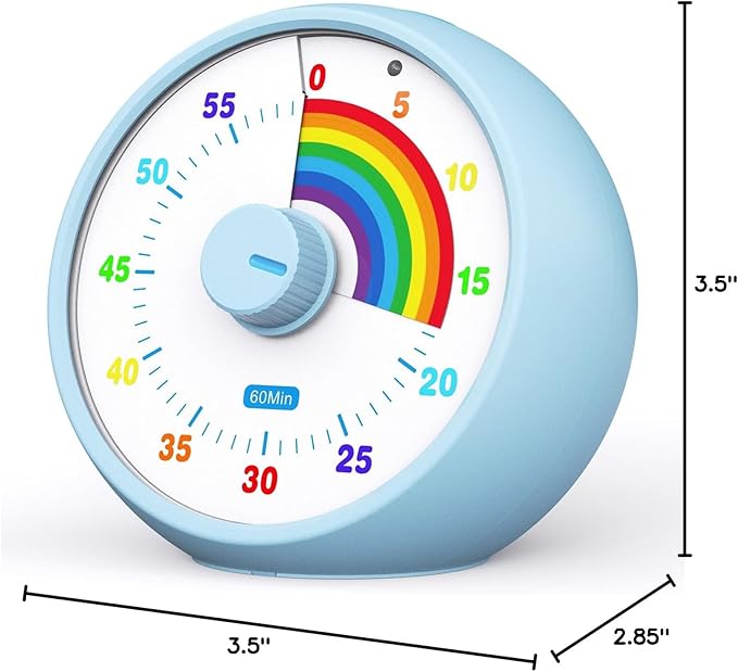 Visual Timer for Kids, 60-Minute Countdown for Classroom Office Kitchen, Desk Timer Kids Time Management Tools with Silent Operation, Pomodoro Timer Rainbow Pattern(Blue)