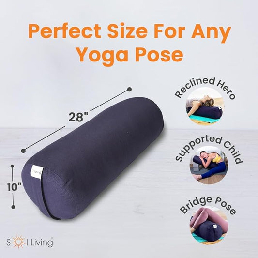 Sol Living Yoga Bolster Pillow for Restorative Meditation - 100% Cotton Cylindrical Cushion with Washable Cover for Balance Support in Asana Poses