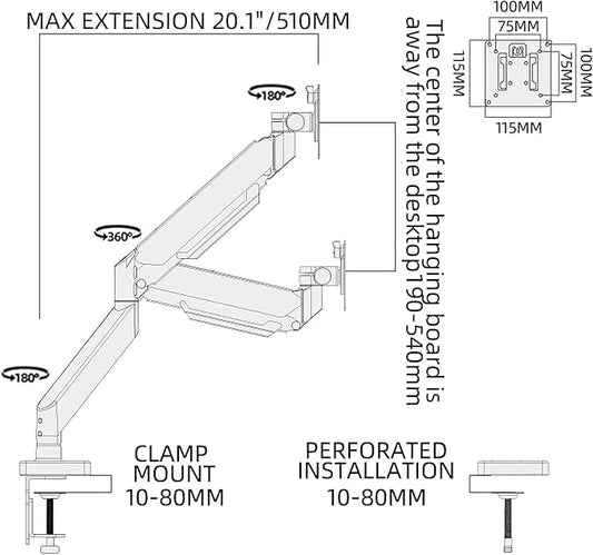 43 Ultrawide Monitor Arm Single Heavy Duty Desk Mount Computer Adjustable Gas Spring Stand for 17 to 46 inch, Screen up to 30lbs with VESA 75x75mm or 100x100mm M7B