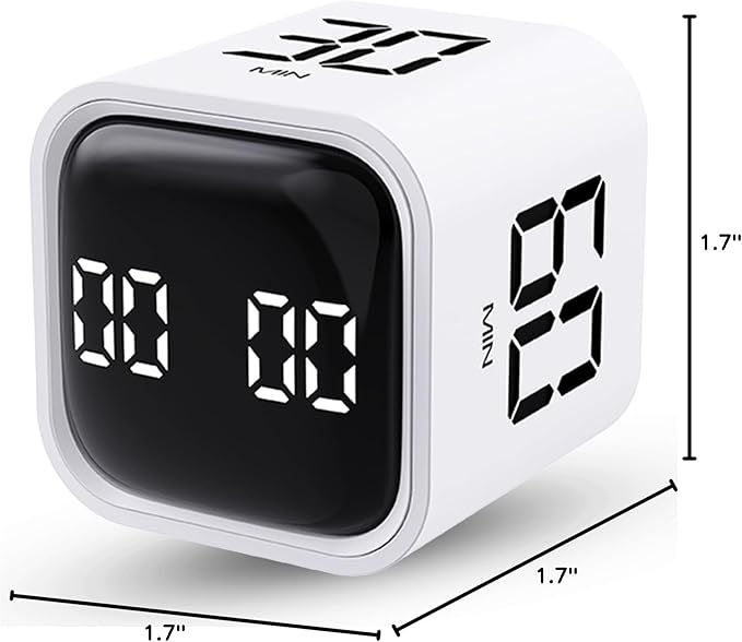 Productivity Timer Flip Gravity Sensor Cube Timer Countdown & Countup,Mute & Vibrate & Sound,5/10/30/60min & Custom Timing, Perfect for ADHD,Work,Learning,Kitchen Cooking