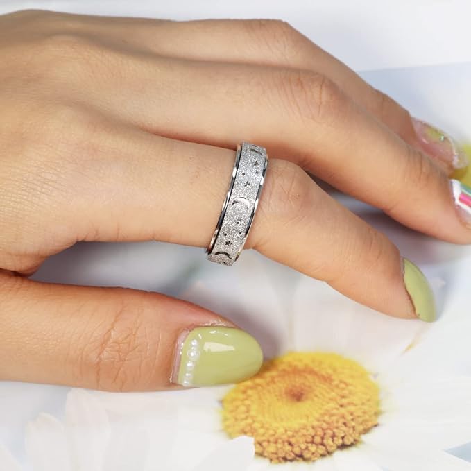 OreilleStar Anxiety Ring for Women Spinner Ring: Fidget Ring Spinner Rings for Anxiety Fidget Rings for Women Anxiety Fidget Toys Ring Adults Silver Size 7