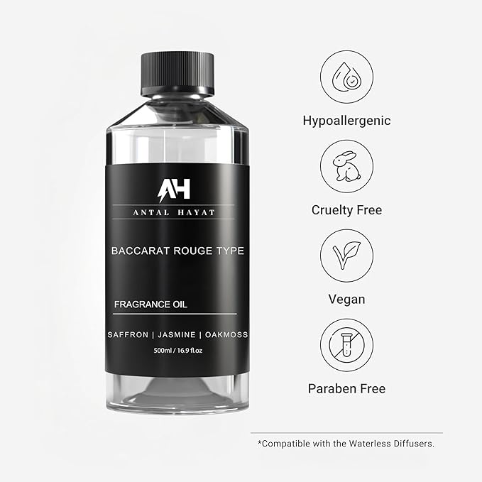 Baccarat Rouge 540 Diffuser Oil 500mL - Home Luxury Scents Refill - Antal Hayat Diffuser Oil - Luxury Hotel Inspired Aromatherapy - Baccarat Rouge Fragrance for Home - Inspired by Baccarat Perfume