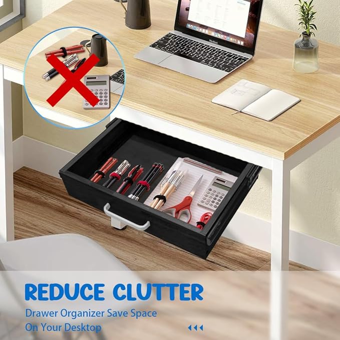 Upgrade Wood Under Desk Mounted Sliding Pull-out Drawer, Ball-Bearing Slides Under Desk Drawer Storage Organizer, Hanging Drawers for Desk, Hidden Desktop Organizer for Office Desks, Tables - Black