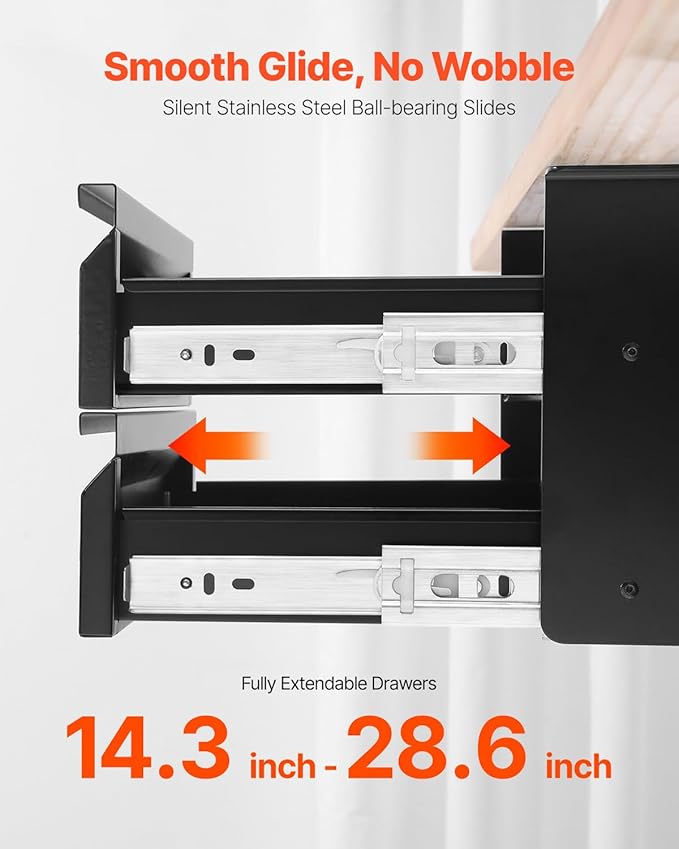 VEVOR Under Desk 2 Layer Slide Out Drawer, 16 inch Under Desk Pull-out Drawer for Home Office Sit Stand Workstation, Black