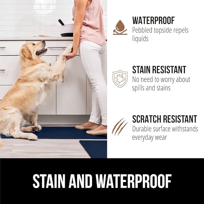 GORILLA GRIP 2 Pack Comfortable Cushioned Kitchen Mats for Floor, 17x24 + 17x48, Waterproof and Stain Resistant, 1/2 Inch Thick Soft Ergonomic Standing Desk Anti Fatigue Mat, Foam Supports Feet, Navy