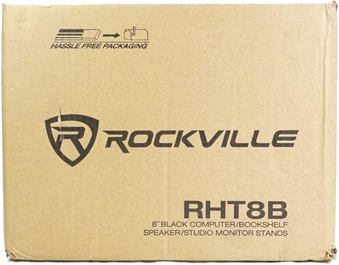 Rockville RHT8B 8in Desktop Speaker Stands, 66lb Capacity, Isolation Pads, Cable Management, Perfect for Studio Monitors and Bookshelf Speakers