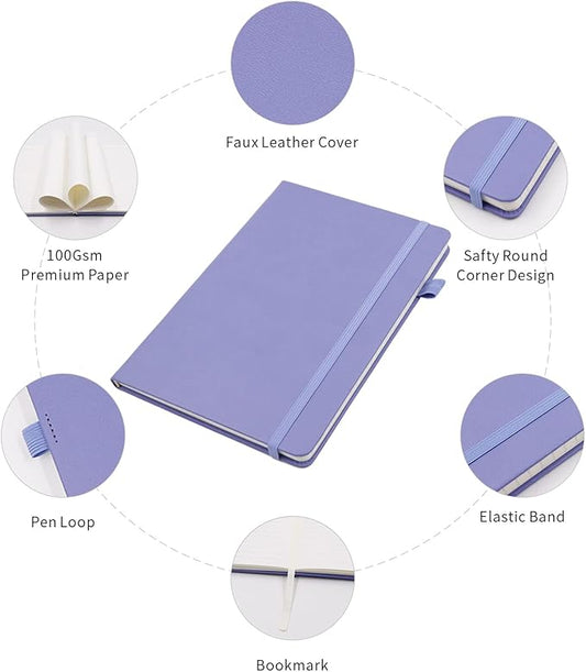 Deziliao Lined Journal Notebooks with Pen Loop, Hardcover Notebook Journal for Work, 100Gsm Premium Thick Paper with Inner Pocket, Medium 5.7"x8.4", (Purple, Ruled)