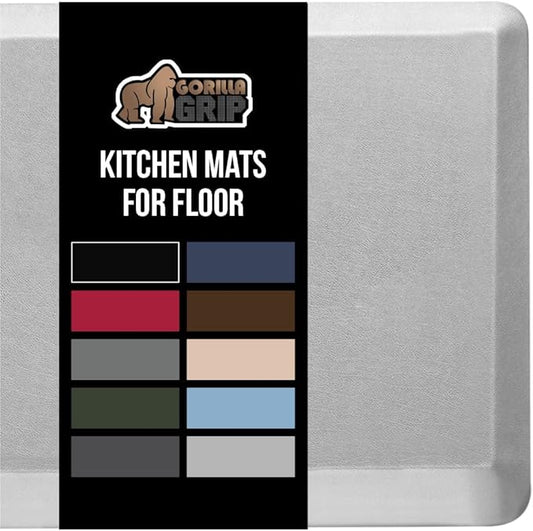 GORILLA GRIP Comfortable Cushioned Kitchen Mats for Floor, Waterproof and Stain Resistant Soft Top, 3/4 Inch Thick Ergonomic Standing Desk Anti Fatigue Mat, Foam Supports Feet, 17x24, Light Gray